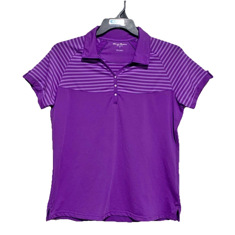 Tommy Armour Dri-Logic Polo Top Women's Size Lg Purple Striped Short Sleeve Golf